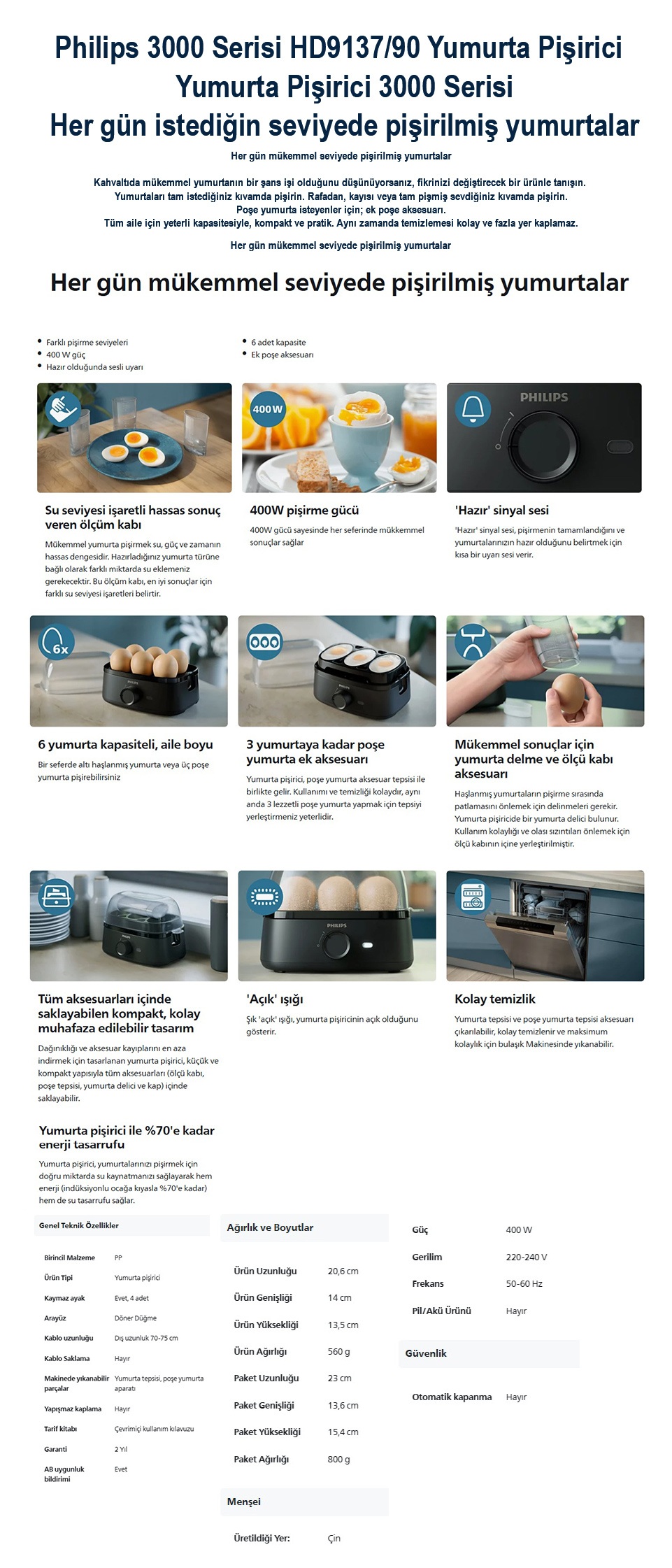 Philips HD9137 Yumurta Pişirme Makinesi