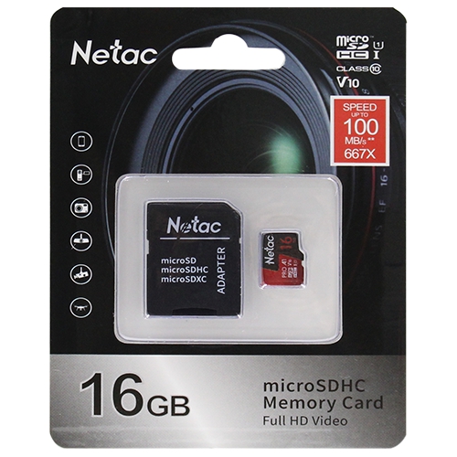 Netac 16GB Microsdhc Hafıza Kartı V10 U1 C10 NT02P500PRO-016G-R