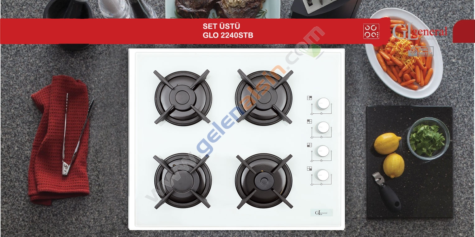 Gl General GLO 2240STB Setüstü Beyaz Cam Ocak 60 cm