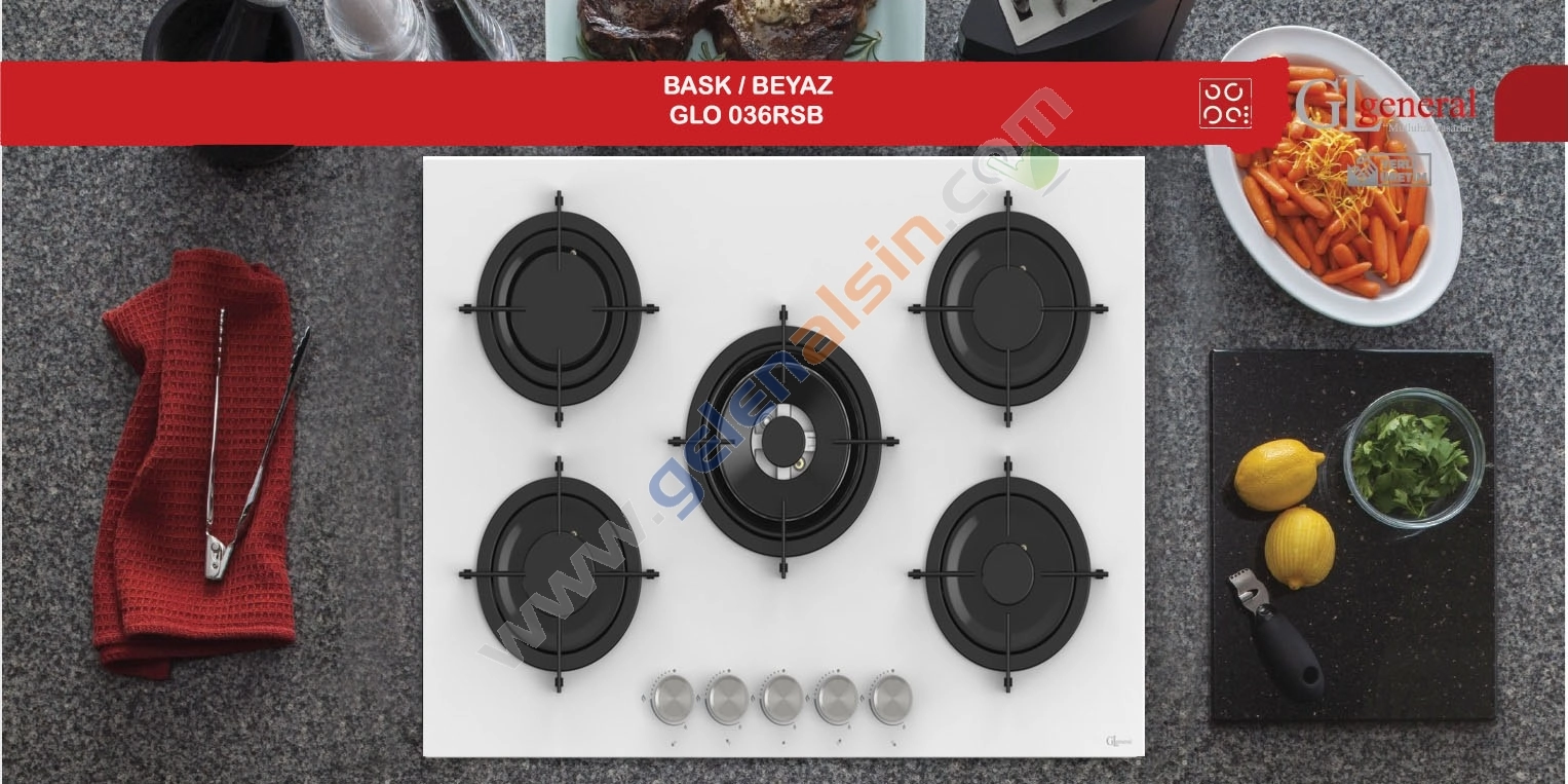 GL General Azure Beyaz Ankastre Set (GLD017B-GLO036RSB-GLF64CB) Buhar Destekli
