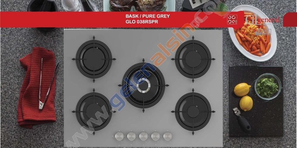 Gl General GLO 038RSPR Bask Pure Grey 75cm 5G Wok Cam Ankastre Ocak