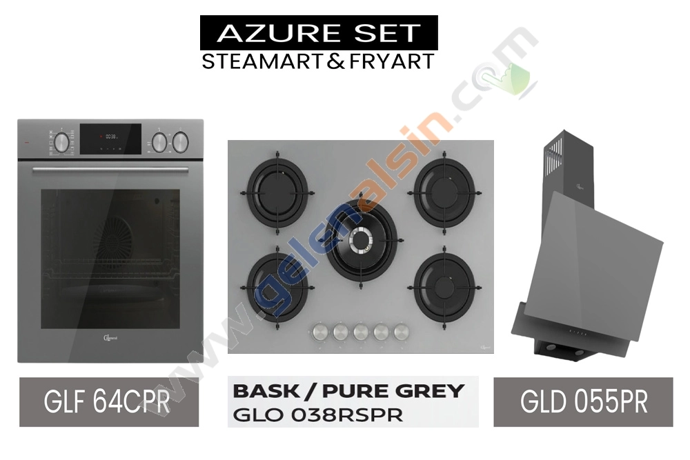 GL General Azure Gri Ankastre Set (GLD055PR-GLO038RSPR-GLF64CPR) Buhar Destekli