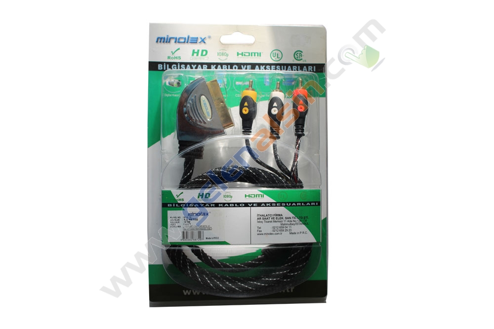 Minolex MLX-10 10MM 21PIN Skart TO 3 RCA 1.5M Sarı Metal Uç Kablo