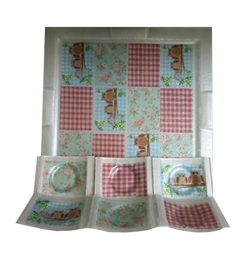 Çay Takımı Cam Baykuşlu-(Tepsi 40X30CM ve 6 ADET 10X10CM Çay Tabağı)