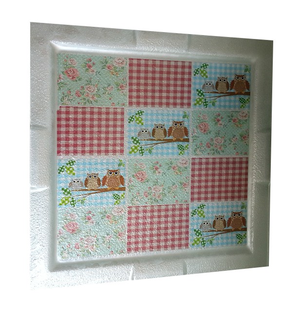 Çay Takımı Cam Baykuşlu-(Tepsi 40X30CM ve 6 ADET 10X10CM Çay Tabağı)