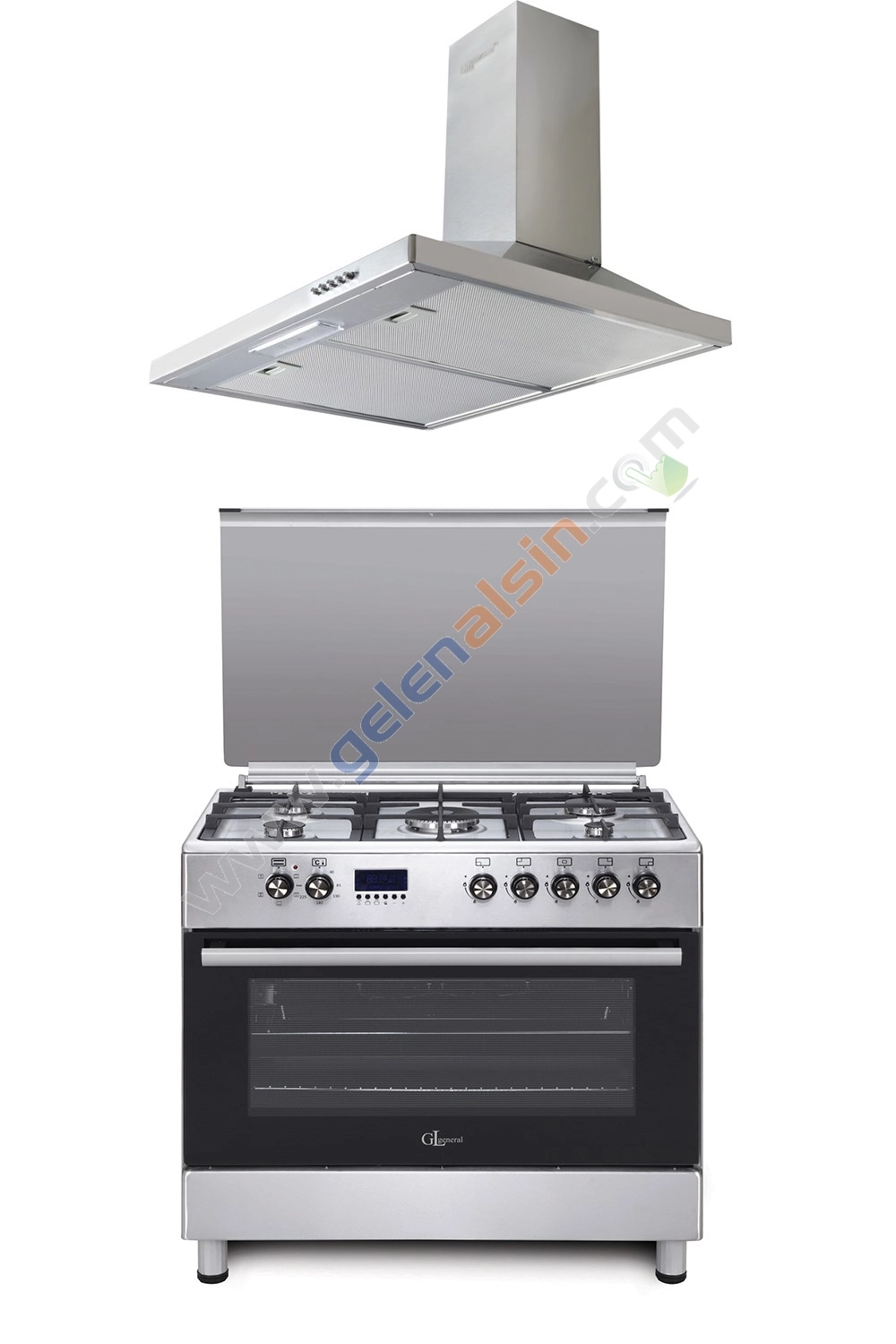 Gl General Desire GLF 9050XP Kuzine Inox Piliç Çevirmeli Fırın Set (GLF9050XP Desire 90 Kuzine Fırın-GLD 041X Davlumbaz)