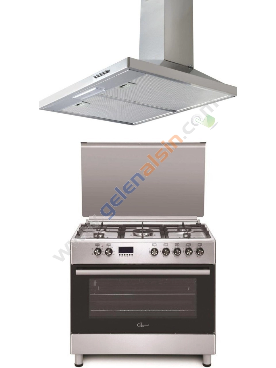 Gl General Desire GLF 9050XP Kuzine Inox Piliç Çevirmeli Fırın Set (GLF9050XP Desire 90 Kuzine Fırın-GLD 041X Davlumbaz)