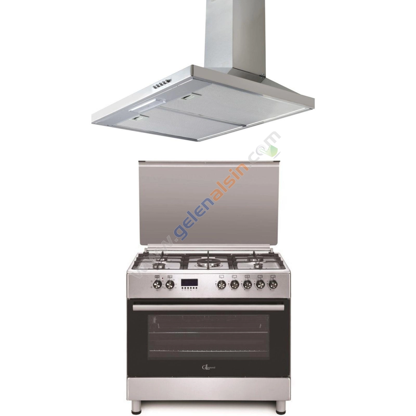 Gl General Desire GLF 9050XP Kuzine Inox Piliç Çevirmeli Fırın Set (GLF9050XP Desire 90 Kuzine Fırın-GLD 041X Davlumbaz)