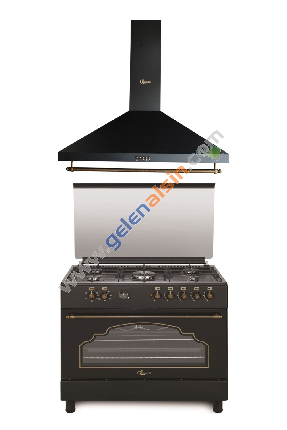 GL General Rustik Siyah Set 90CM Piliç Çevirme(GLF9050RSP Desire 90 Kuzine Fırın- GLD 039RS Davlumbaz)