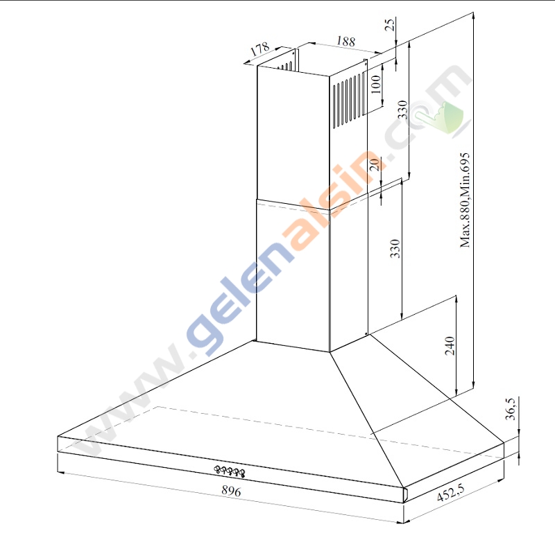 Gl General GLD-041X  90CM Line Inox Piramit Ankastre Davlumbaz