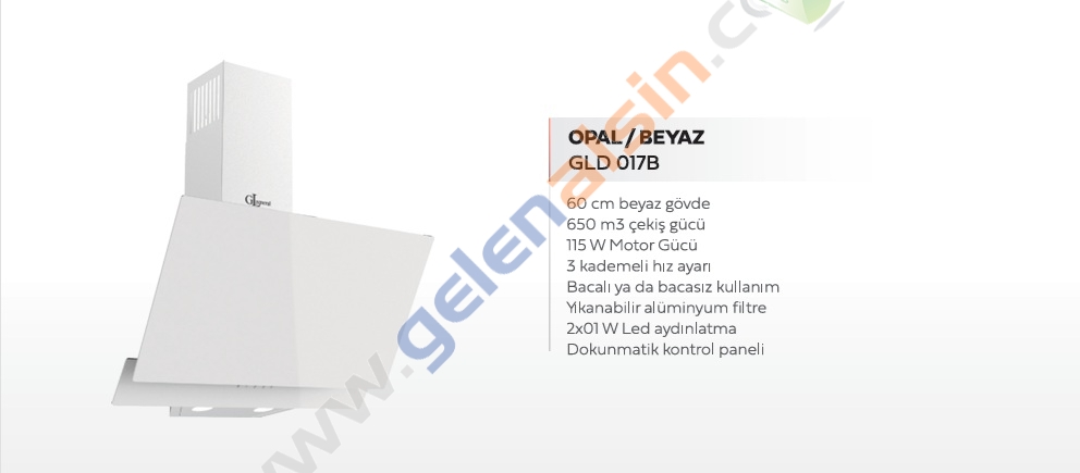 Gl General Gld 017B Opal 60 cm Beyaz Cam Davlumbaz