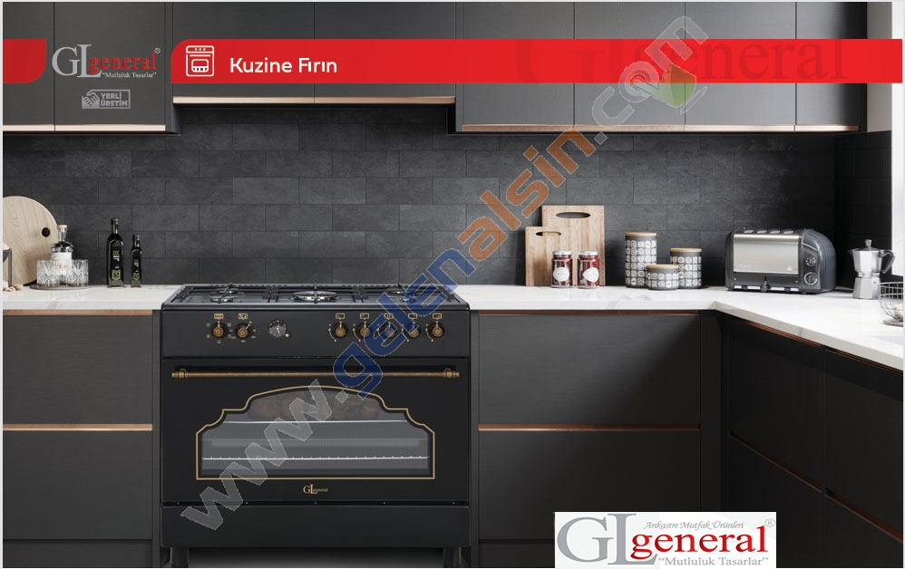 GL General Rustik Siyah Set 90CM Piliç Çevirme(GLF9050RSP Desire 90 Kuzine Fırın- GLD 039RS Davlumbaz)