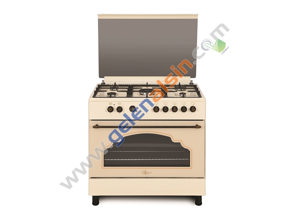 GL General Rustik Krem Set 90cm Piliç Çevirme(GLF 9050RKP Desire 90 Kuzine Fırın-GLD 040RK Davlumbaz)