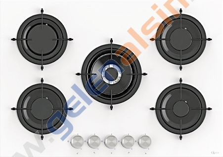 Gl General GLO 036RSB Bask Beyaz 75cm 5G Wok Cam Ankastre Ocak