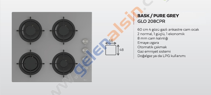 Gl General GLO 208CPR Bask Gri 60cm 4G Cam Ankastre Ocak