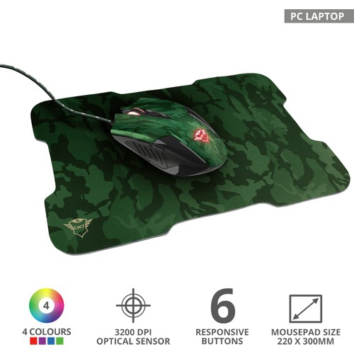 Trust GXT 781 Rixa Camo Oyuncu Mouse + Mouse Pad