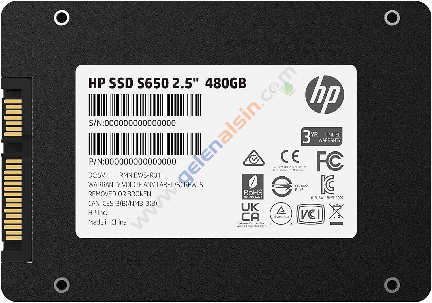 HP S650 345M9AA 480GB 560/490MB/s 2.5” SATA 3 SSD Harddisk