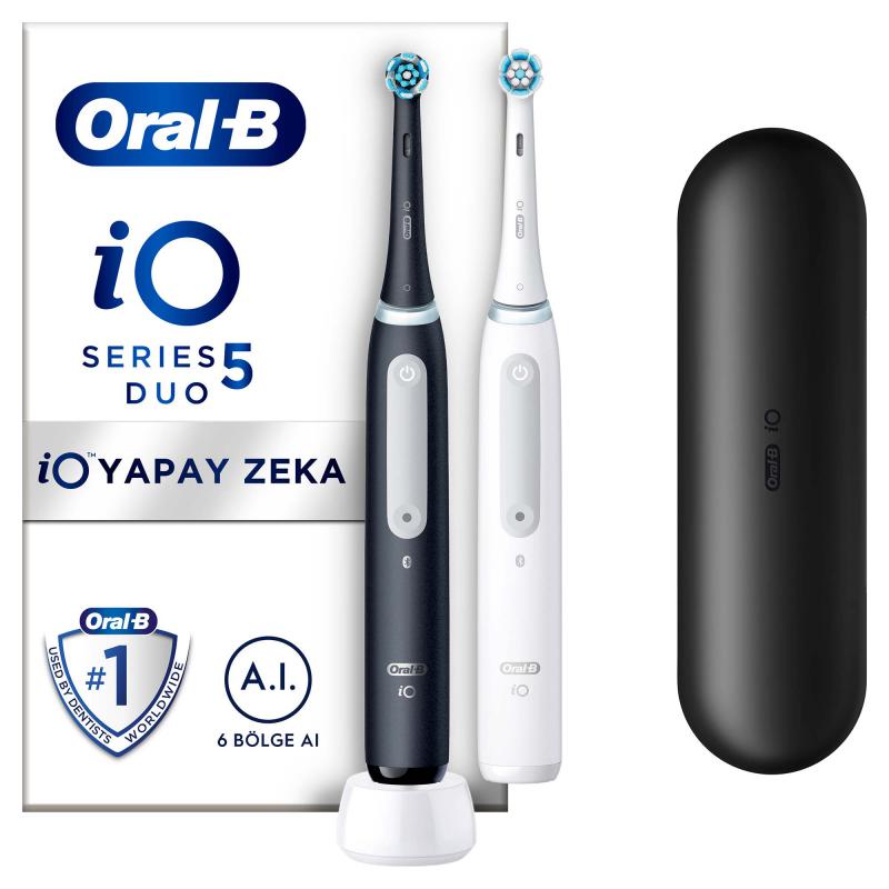 Oral-B Io 5 Şarjlı Diş Fırçası Seti 2’Li - Mat Siyah / Beyaz