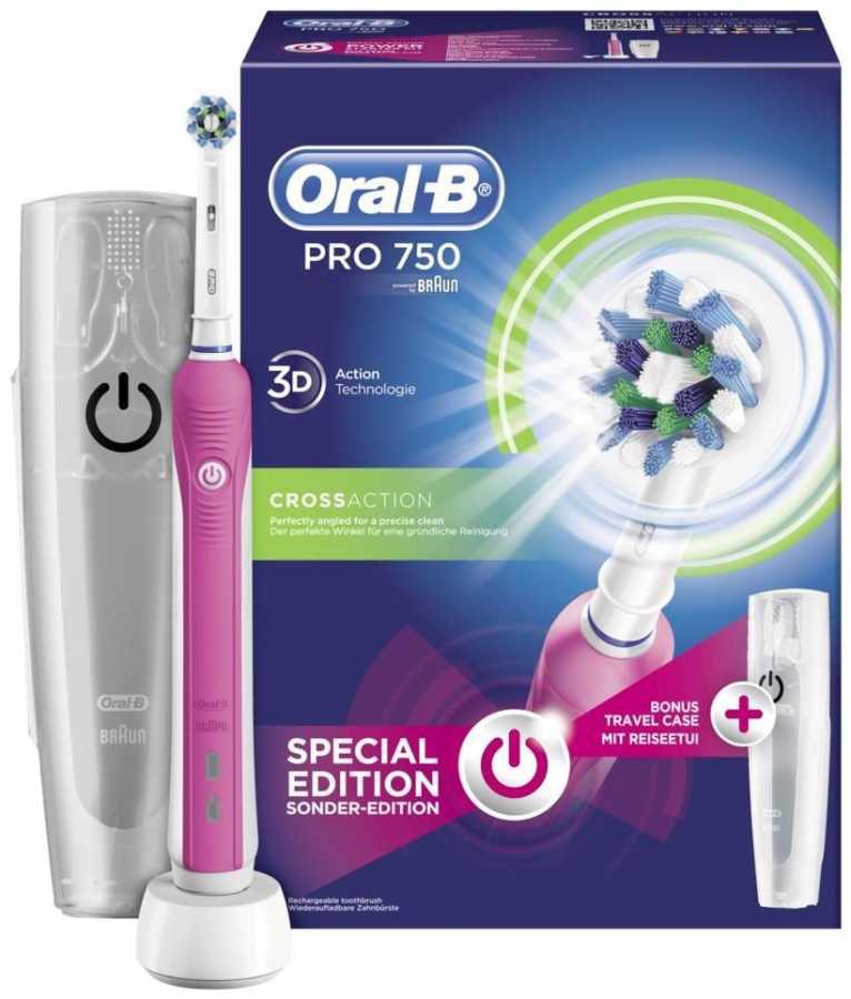 Oral-B Pro 750 Şarj Edilebilir Diş Fırçası Cross Action Pembe (Seyahat Kabı Hediyeli)