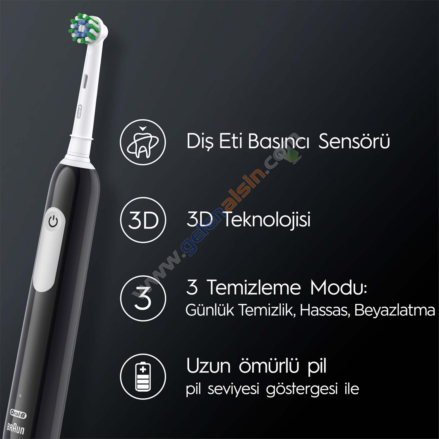 Oral-B Pro Serisi 1 Siyah Elektrikli Diş Fırçası, 1 Diş Fırçası Başlığı, Braun Tasarımı