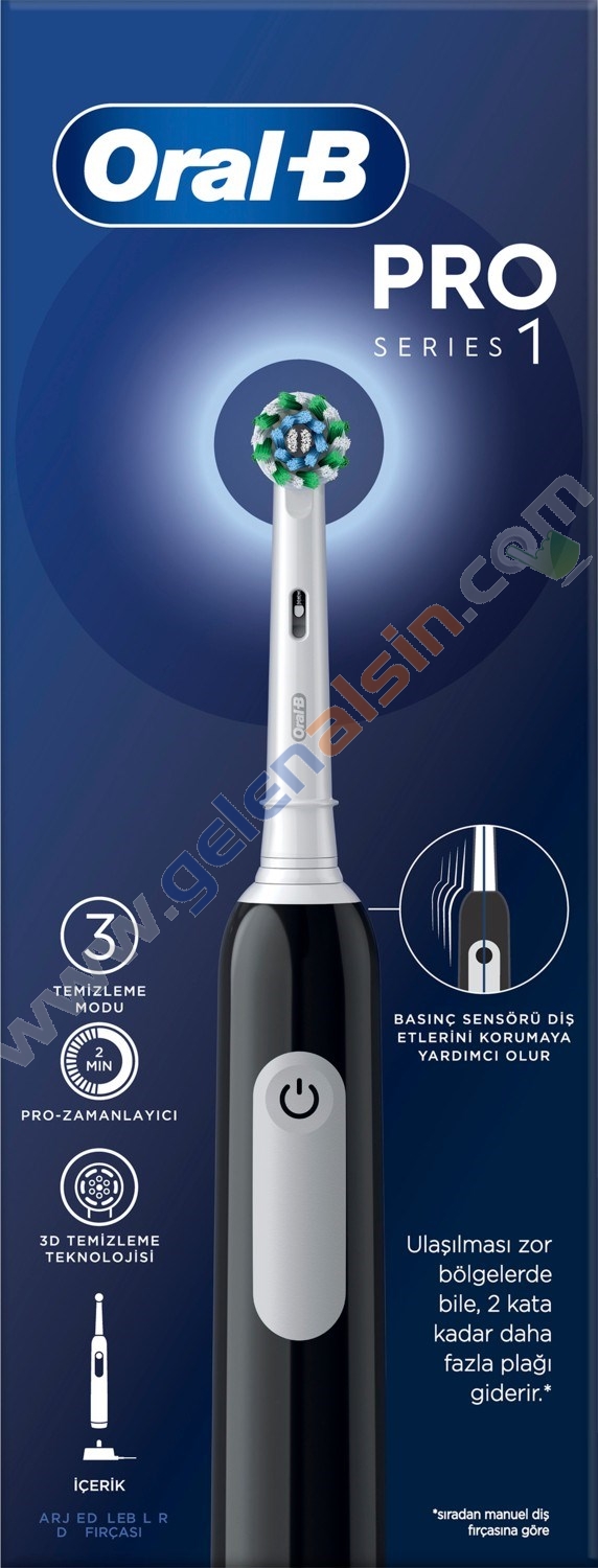 Oral-B Pro Serisi 1 Siyah Elektrikli Diş Fırçası, 1 Diş Fırçası Başlığı, Braun Tasarımı
