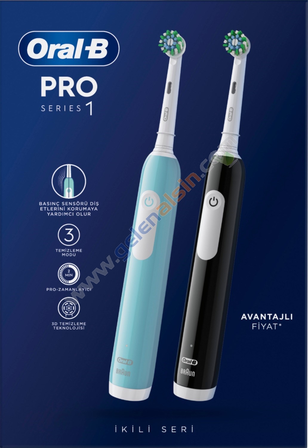 Oral-B Pro Series 1 İkili Paket, Siyah ve Mavi Elektrikli Diş Fırçaları, 2 Diş Fırçası Başlığı