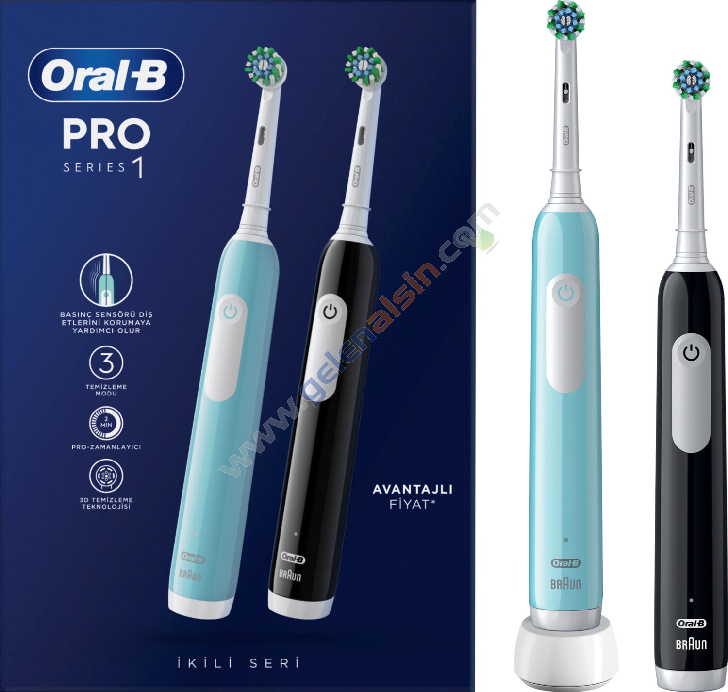 Oral-B Pro Series 1 İkili Paket, Siyah ve Mavi Elektrikli Diş Fırçaları, 2 Diş Fırçası Başlığı