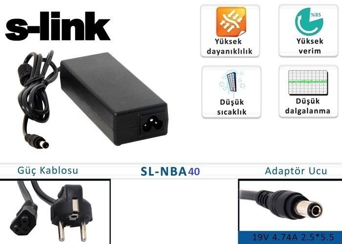 S-link SL-NBA40 19V 4.74A 5.5*2.5 Asus/Hp Notebook Adaptör