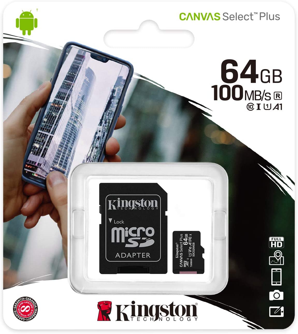 Kingston 64GB microSDXC Canvas Select Plus 100R A1 C10 Card + Adapter