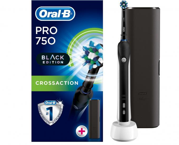 Oral-B Pro 750 Şarj Edilebilir Diş Fırçası Cross Action Siyah (Seyahat Kabı Hediyeli)
