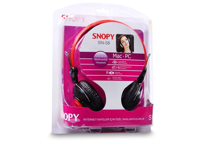 Snopy SN-58 Siyah/kırmızı Esnek Mik. Helezon Yaylı Kablo Mikrofonlu Kulaklık