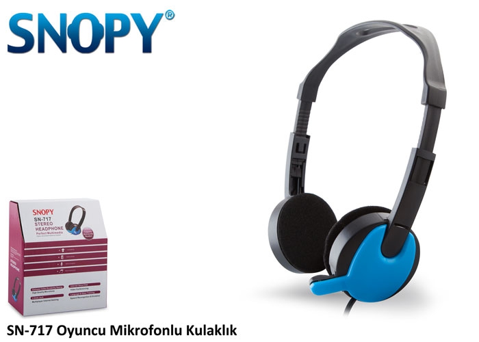 Snopy SN-717 Siyah/Mavi Mikrofonlu Kulaklık