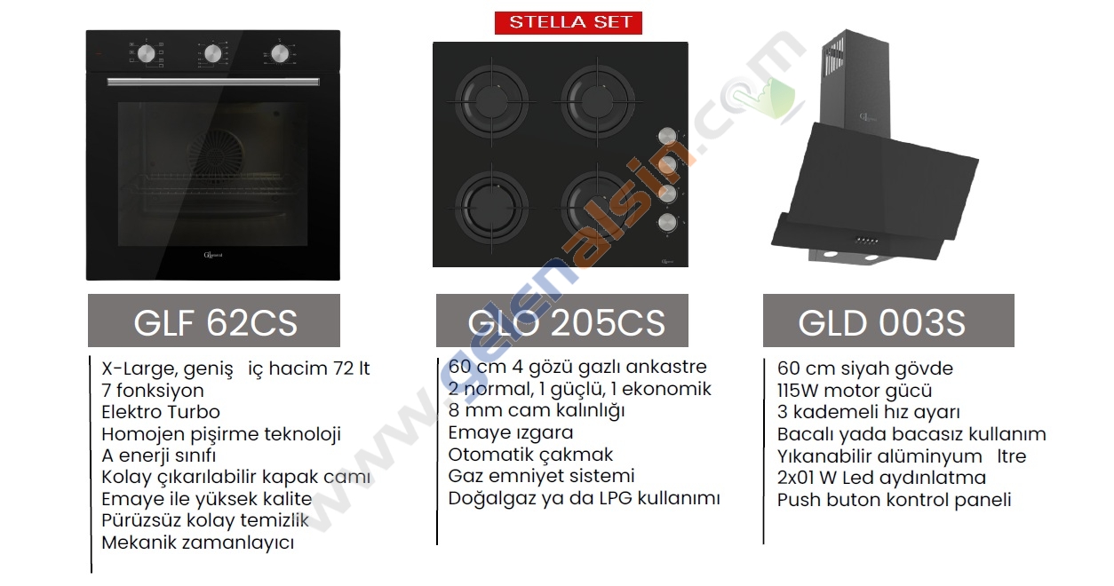 Gl General Stella Siyah Ankastre Set (GLF 62CS7F-GLO205CS-GLD003S)