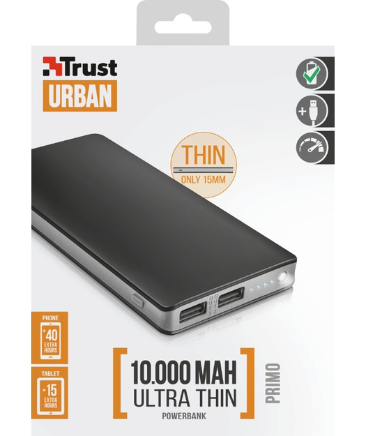 Trust Urban Primo Ultra İnce 10000 mAh Powerbank 22577 - Siyah