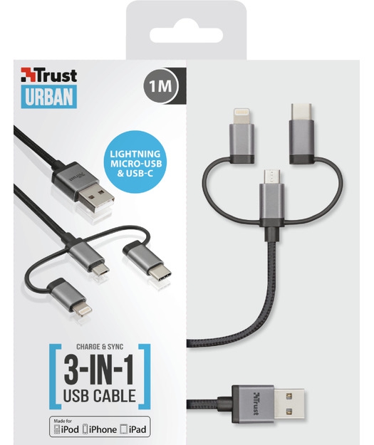 Trust 22693 3 in 1 Telefon Kablosu Lightning - Micro USB - Type-C